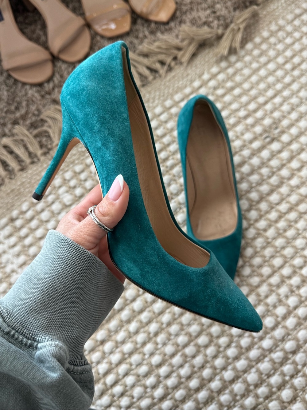 J. Crew Teal Suede Pointed-Toe Stiletto Heels